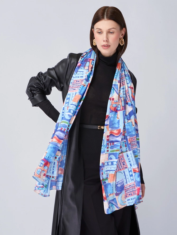 Палантин женский с авторским абстрактным принтом
