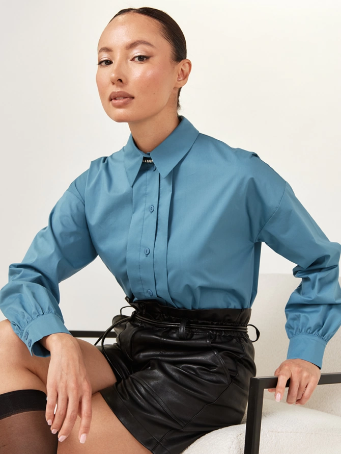 Рубашка со складками OD-880-1, голубой