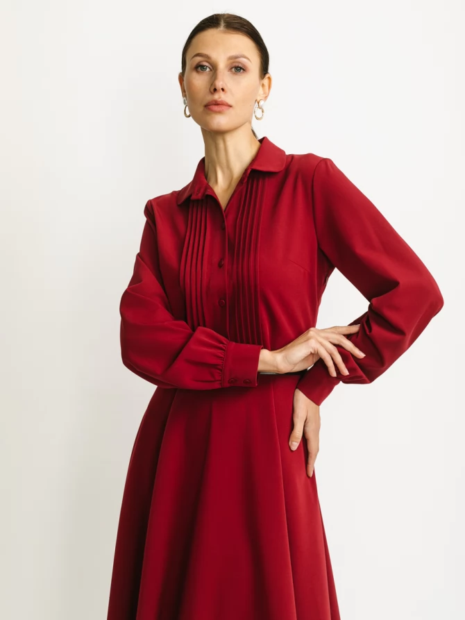 Платье из костюмной ткани с контрастным воротником и манжетом OD-841-3 бордо