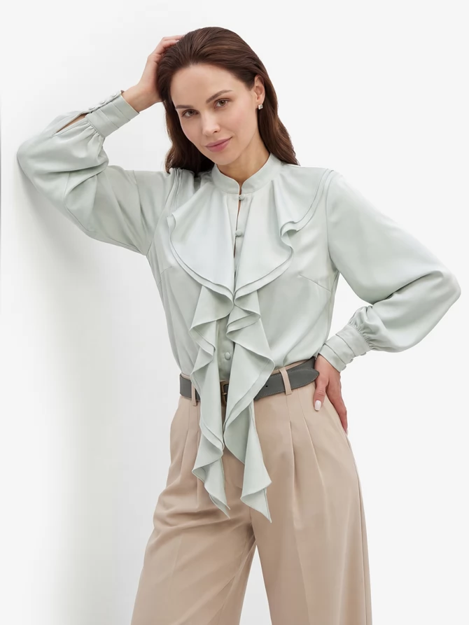 Блузка с отлетными рюшами OD-914-7 полынь