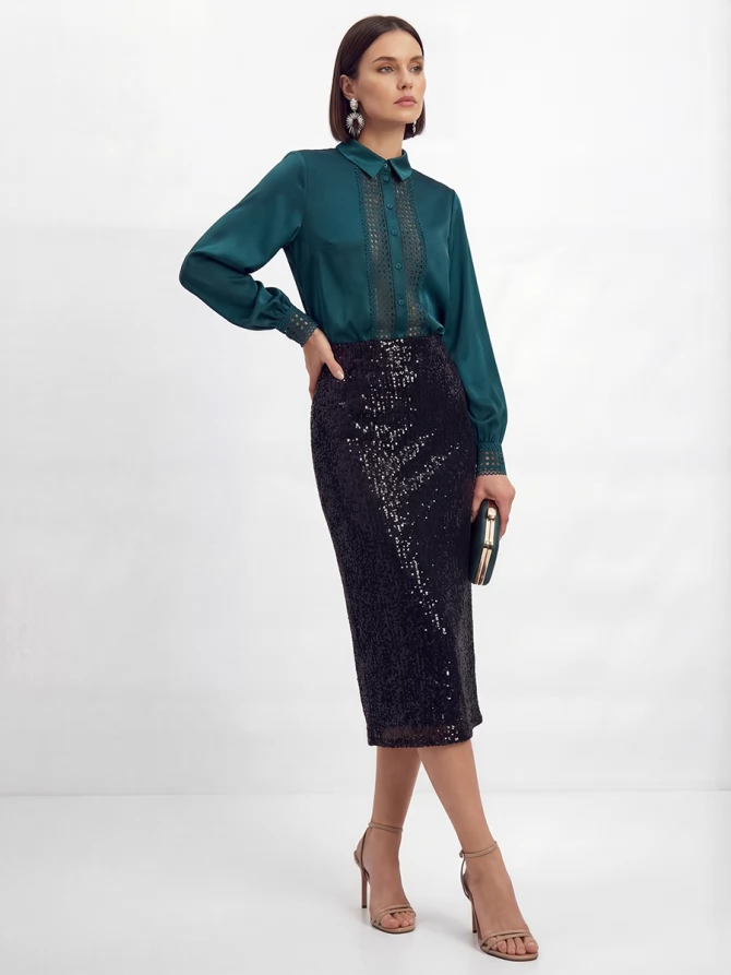 Блузка с кружевом OD-808-3 зеленый