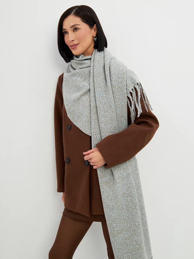 Палантин женский двусторонний меланжевый с бахромой