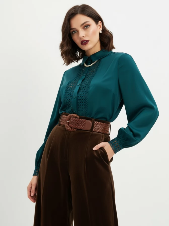 Блузка с кружевом OD-808-3 зеленый