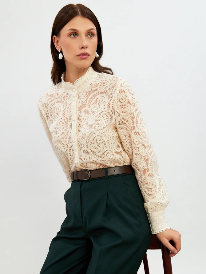 Блузка из кружевной ткани OD-977-1 молочный