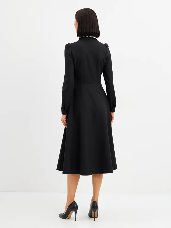 Платье с кружевным воротником потайная планка OD-886-1 черный