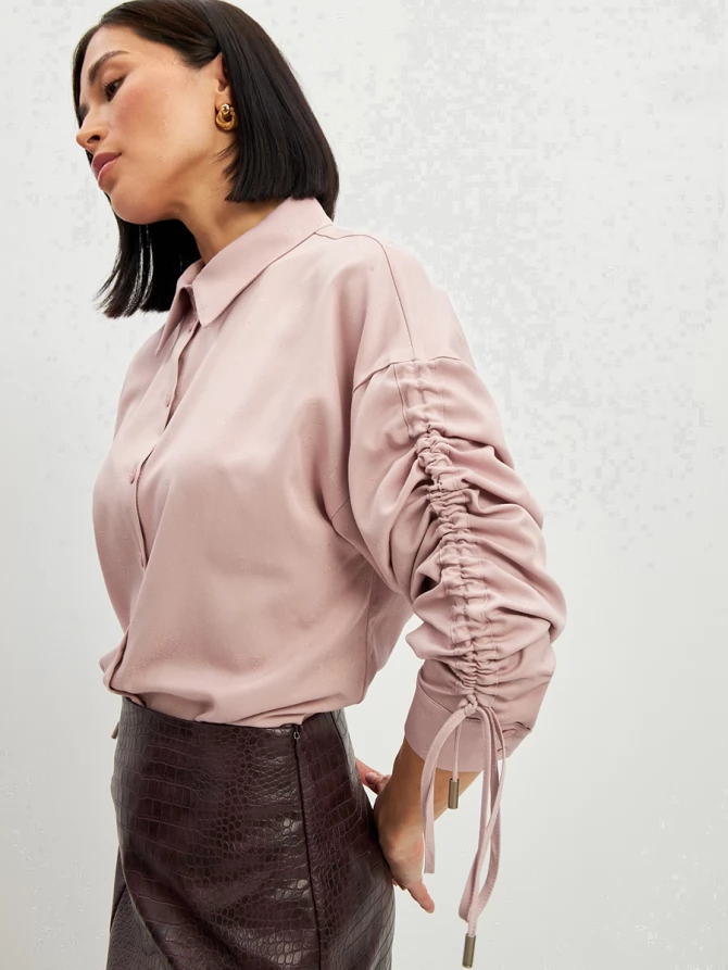 Блузка тонкая джинса OD-858-1 пудра