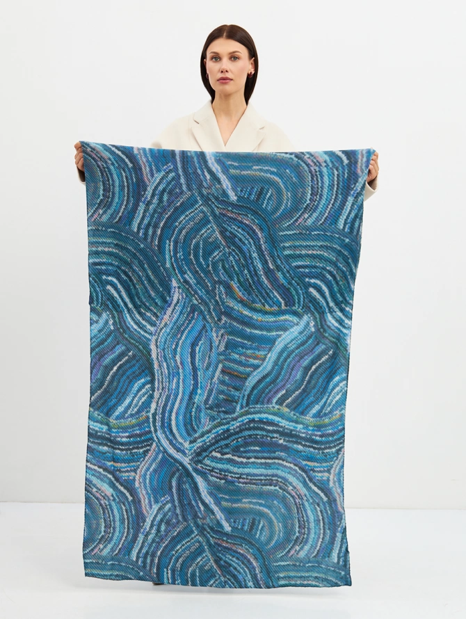 Палантин женский с двусторонним волнистым принтом