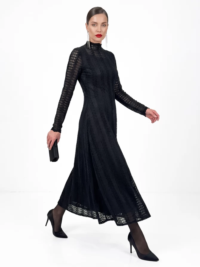 Платье теплое кружевное OD-846-5 черный