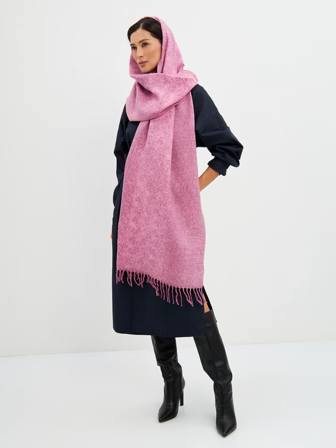 Палантин женский двусторонний меланжевый нежно-розовый