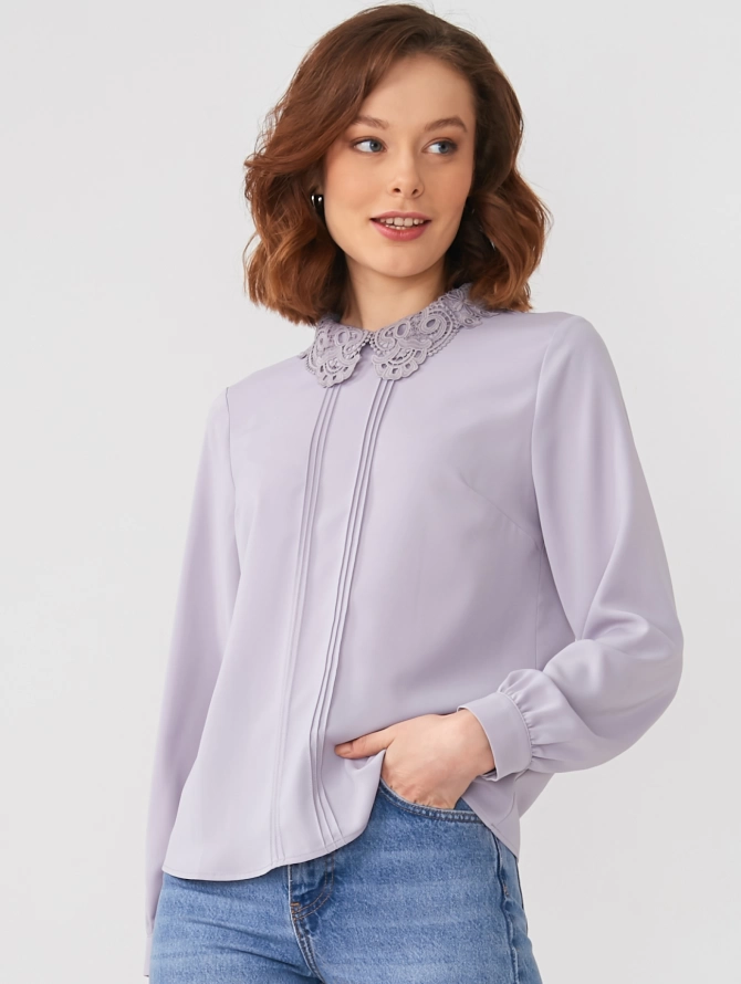 Блузка с кружевным воротником OD-861-4 светло-сиреневый