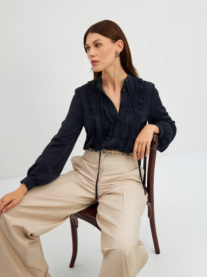 Блузка с рюшами OD-976-2 т.синий