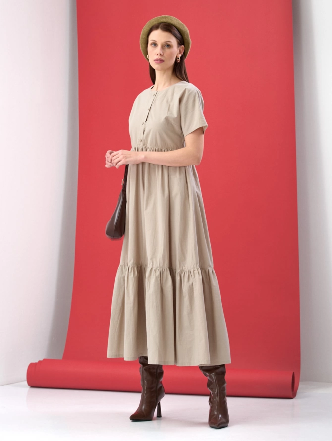 Платье хлопковое удлиненное с ярусами и воланом