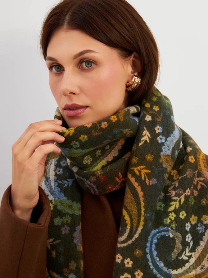 Палантин женский с узором Пейсли и бахромой