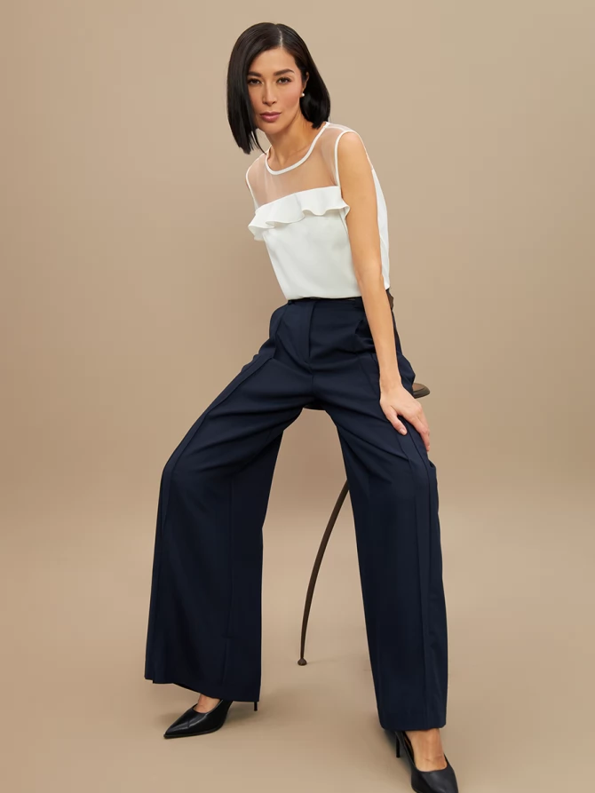 Блузка без рукавов с сеткой и воланом OD-992-1 белый