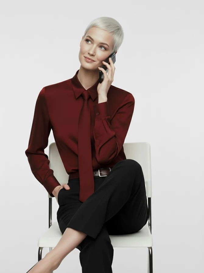 Блузка с галстуком  OD-881-6 бордовый