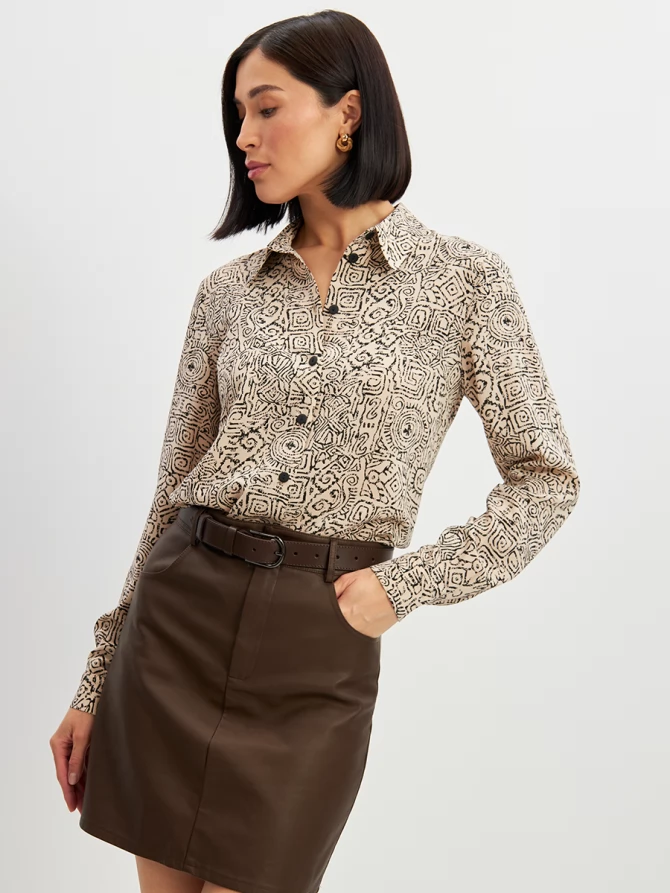 Блузка из шифона OD-887-2 бежевый с черным