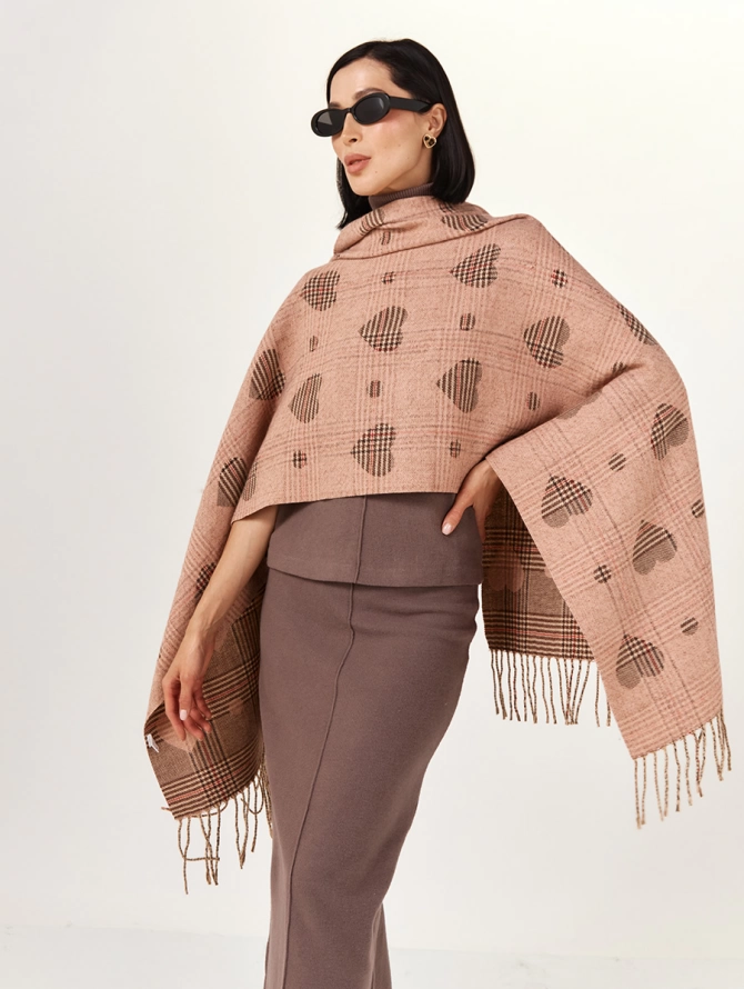 Палантин женский с принтом в клетку и сердца RH10-161-7