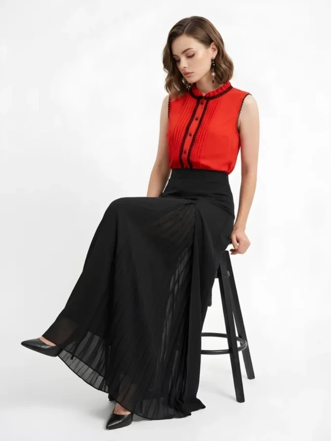 Блузка без рукавов с отделкой из тесьмы OD-973-3 красный