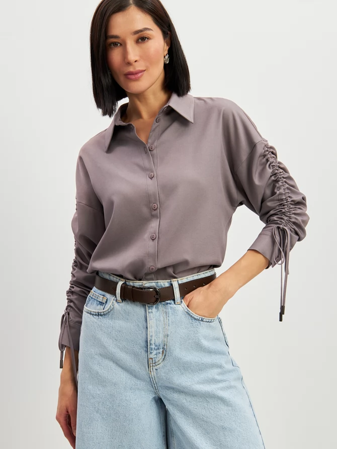 Блузка тонкая джинса OD-858-2 пыльно-лиловый