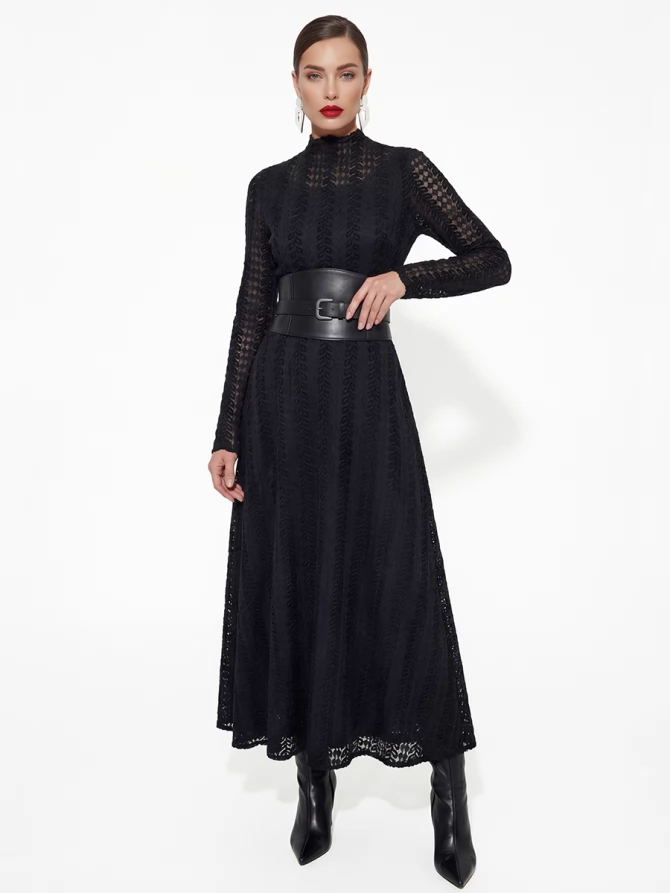 Платье теплое кружевное OD-846-5 черный