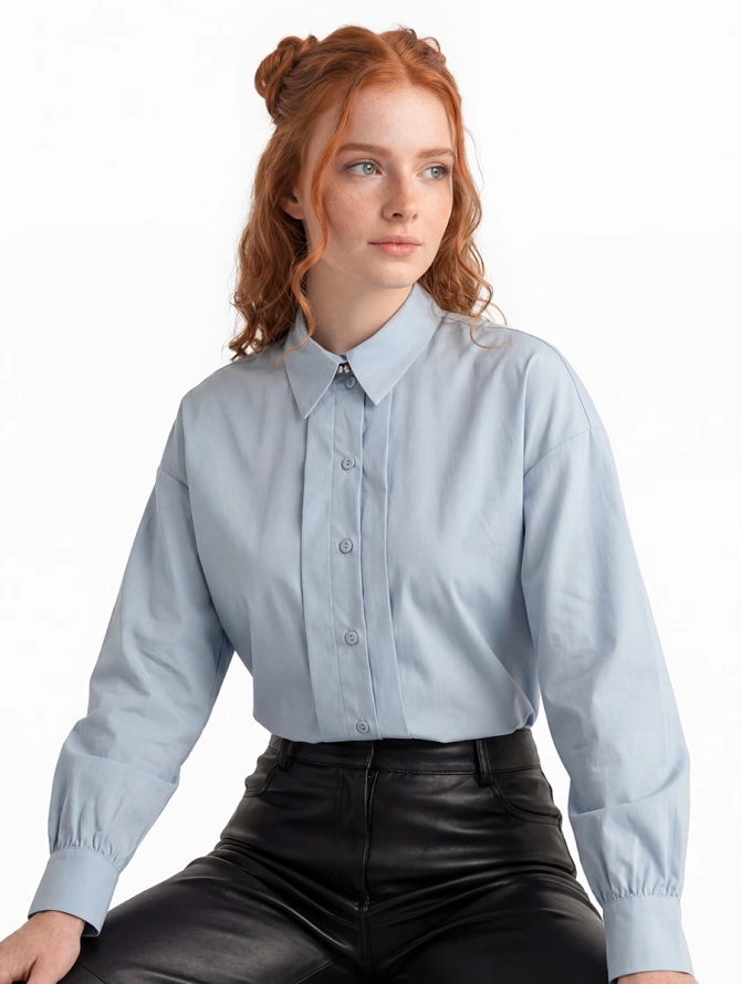 Рубашка со складками OD-880-2 серо-голубая