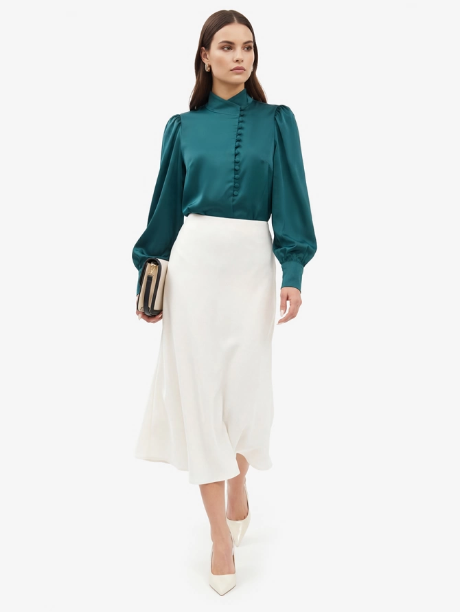 Блуза-косоворотка с множеством пуговиц, цвет морская волна