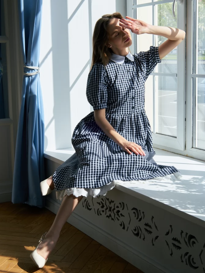 Платье хлопок OD-790-7 ч/б клетка