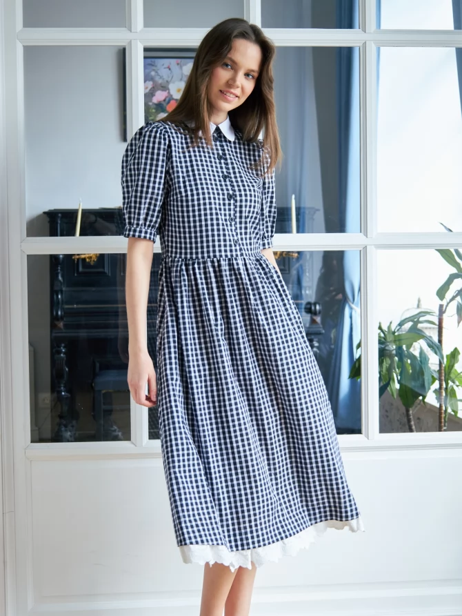 Платье хлопок OD-790-7 ч/б клетка