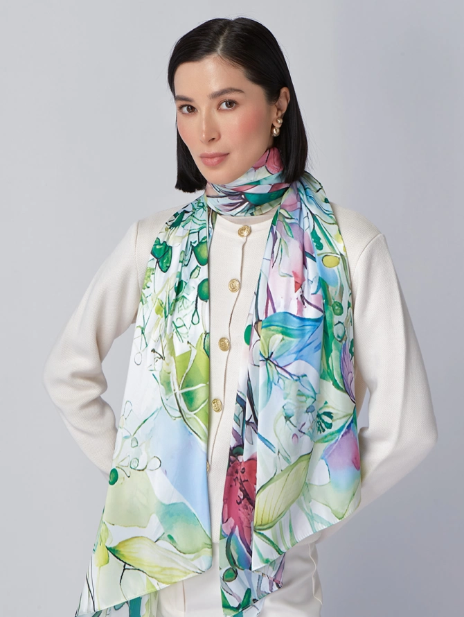 Палантин с акварельным цветочным принтом