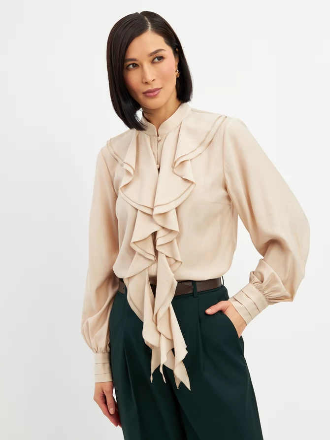 Блузкас отлетными рюшами OD-914-1 бежевый