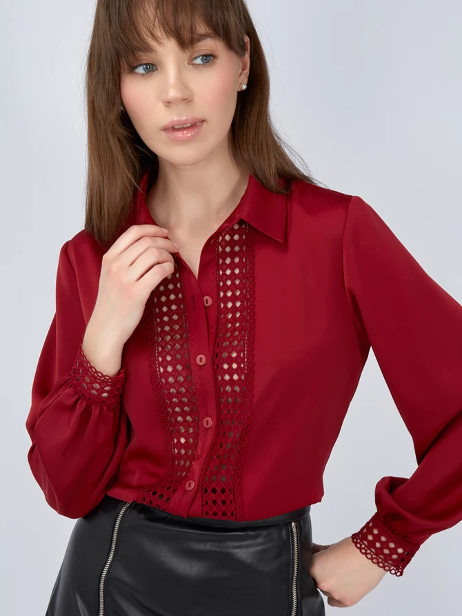 Блузка с кружевом OD-808-2 бордовый