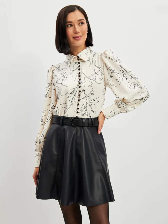 Блузка с принтом OD-639-29 белая черный цветок