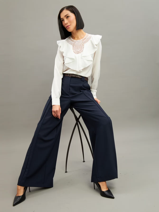 Блузка со вставкой из кружева и рюшей OD-1000-1 белый