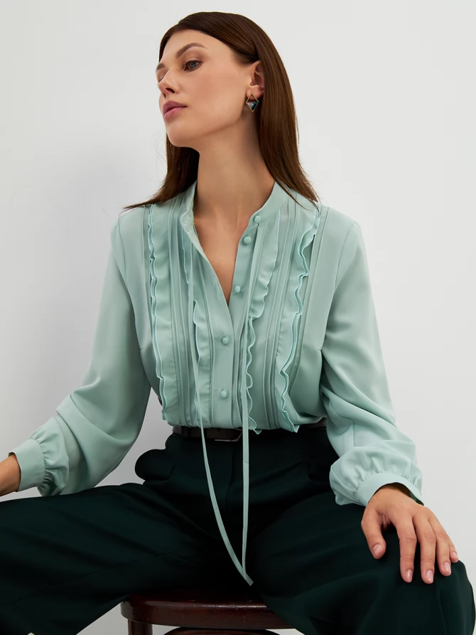 Блузка с рюшами OD-976-3 зеленый