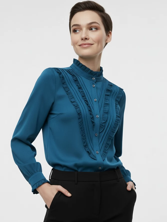 Блузка с рюшами OD-884-2 морская волна