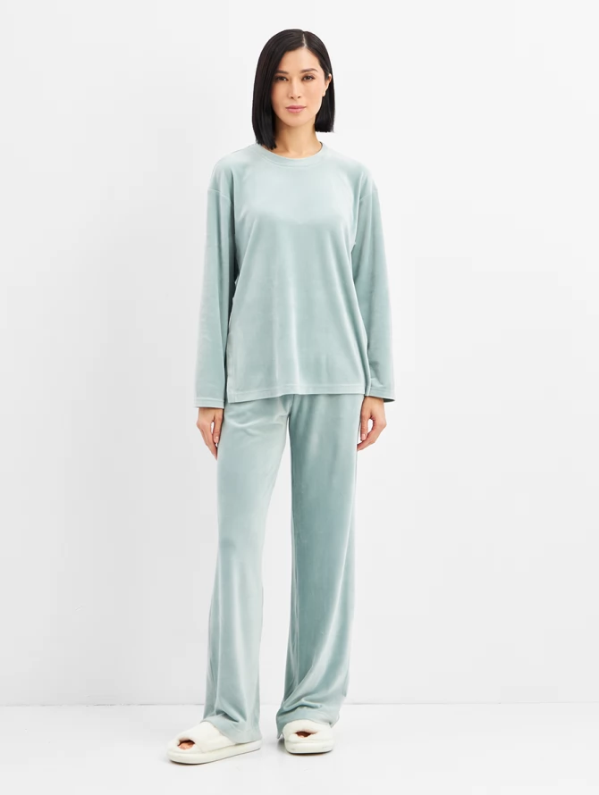 Костюм из велюра со съемным капюшоном и резинкой в комплекте OD-1009-2 зеленый