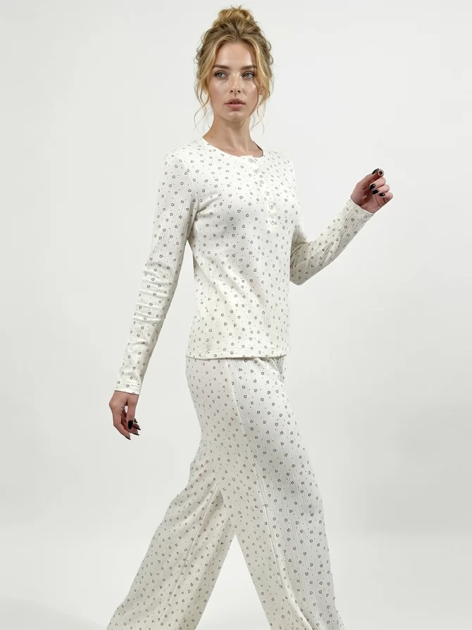 Пижама с принтом сердечки OD-1011-1 молочный