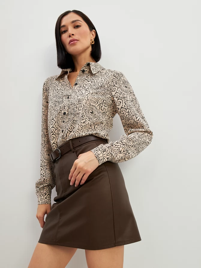 Блузка из шифона OD-887-2 бежевый с черным