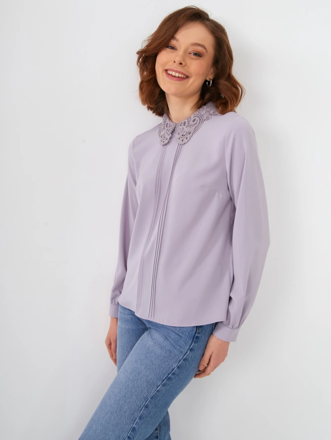 Блузка с кружевным воротником OD-861-4 светло-сиреневая