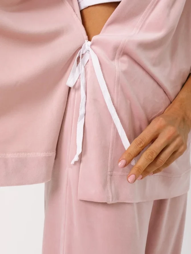 Пижама Кимоно+брюки из велюра, розовый