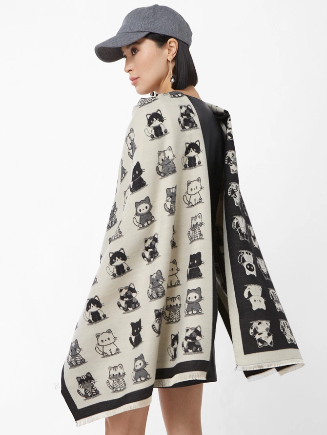 Палантин женский с котопринтом