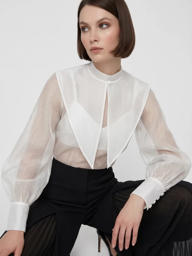 Блузка из органзы со съемным воротником OD-930-1 синий