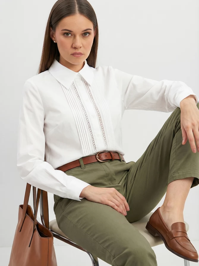 Блузка из хлопка со складками и кружевом OD-972-1 белый