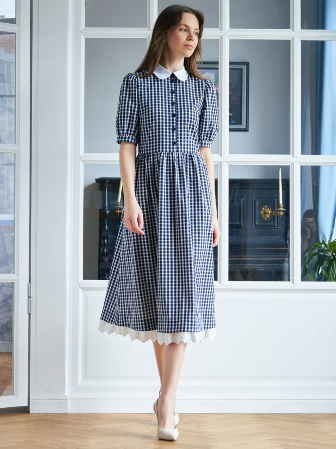 Платье хлопок OD-790-7 ч/б клетка
