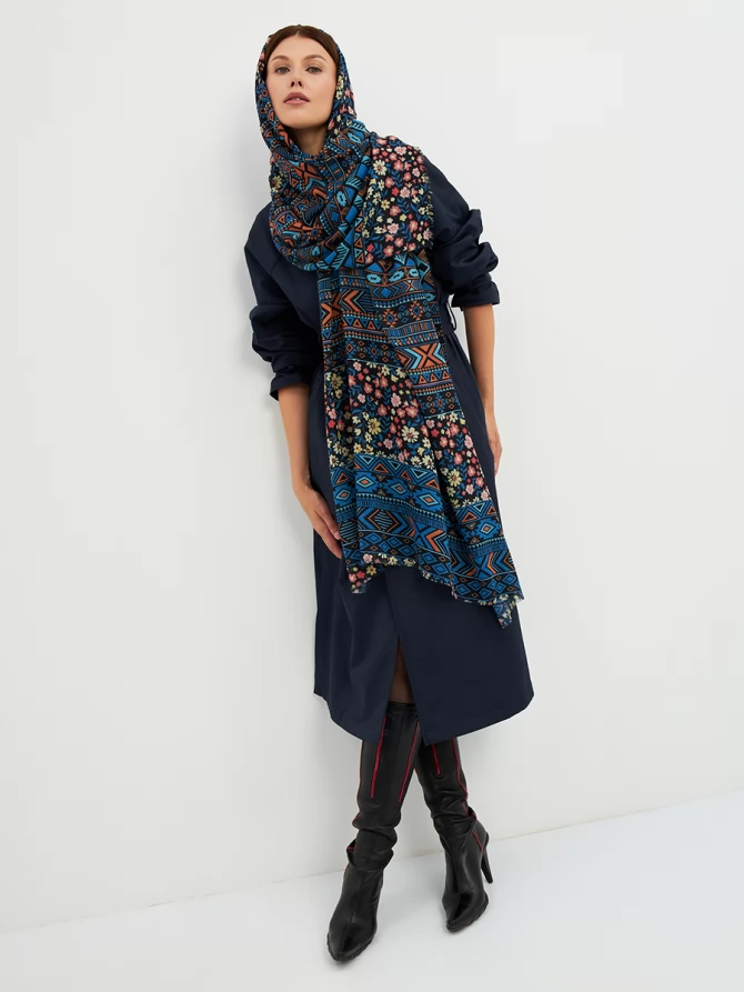 Палантин женский с этническим и цветочным узором