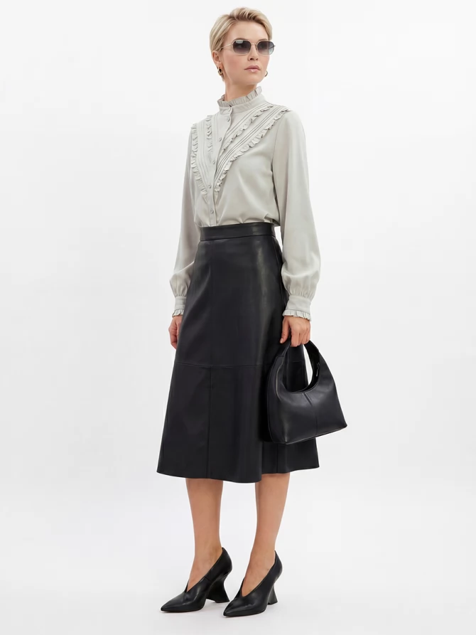 Блузка с рюшами OD-884-6 серо-коричневый