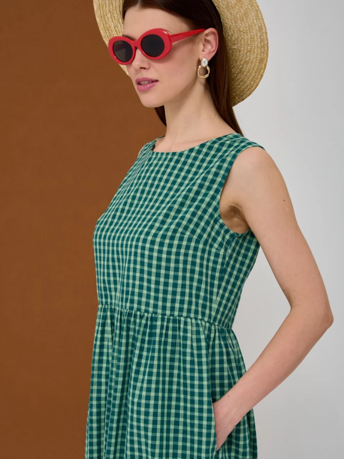Платье из хлопка в зеленую клетку OD-792-3