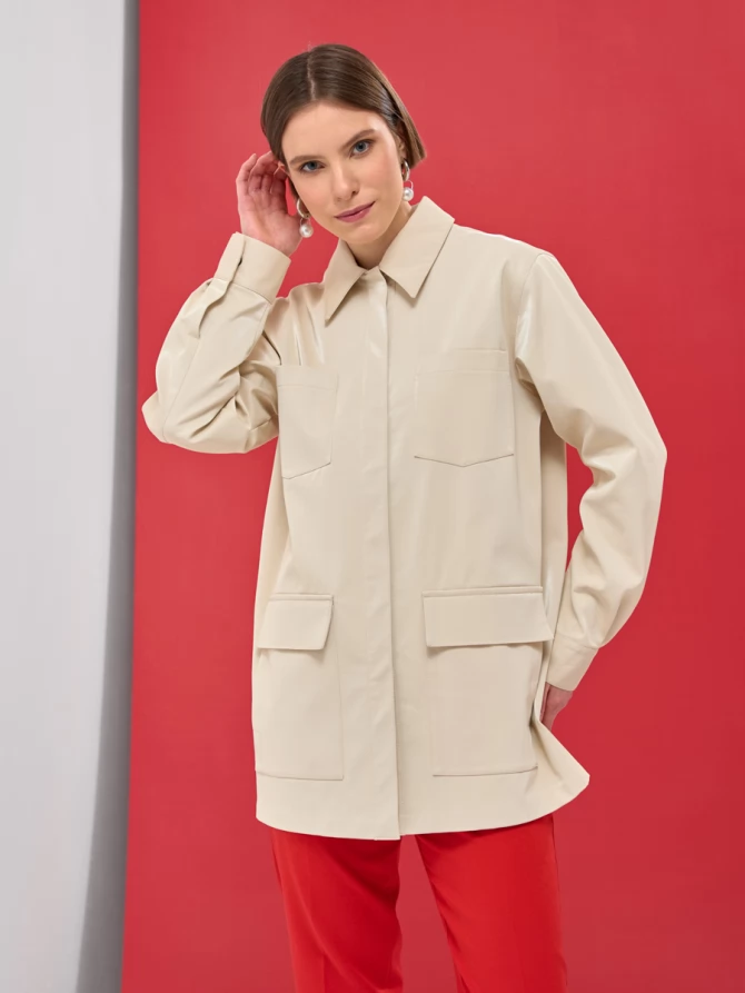 Без пояса! Куртка из лакированной эко-кожи ODP-476-2