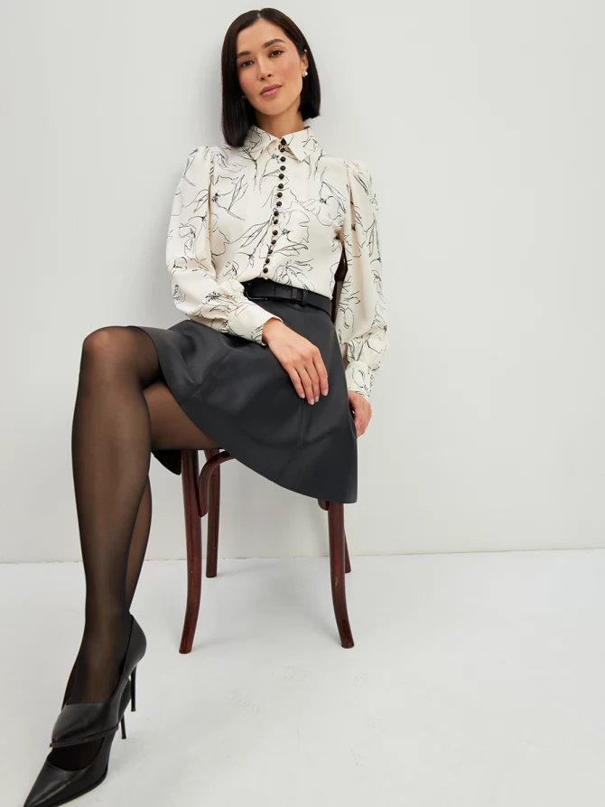 Блузка с принтом OD-639-29 белая черный цветок