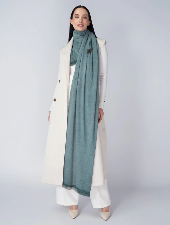 Палантин женский плиссированный в оттенке морской волны